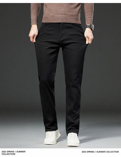 Men White Jeans Elasticity Straight Slim Fit Casual Soft Business Classic Brand Trousers Fashion Advanced Stretch Denim Pants