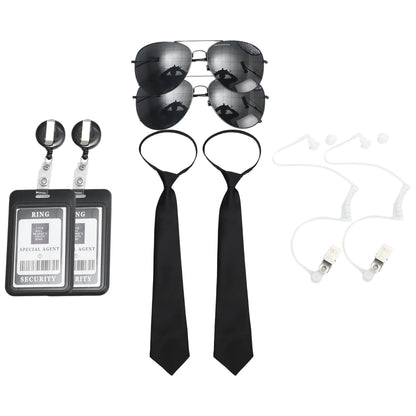 Agent Accessories Set Tie Earplugs Work Brand Glasses Hat Secret Security Service Costume for Teens Adults Cosplay Game Party