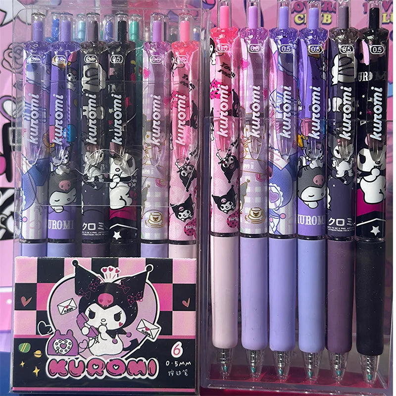 6Pcs/Set Kawaii  Kuromi  0.5mm Gel Pens Set Cute Black Pen Cartoon School Student Stationery Supplies Gift