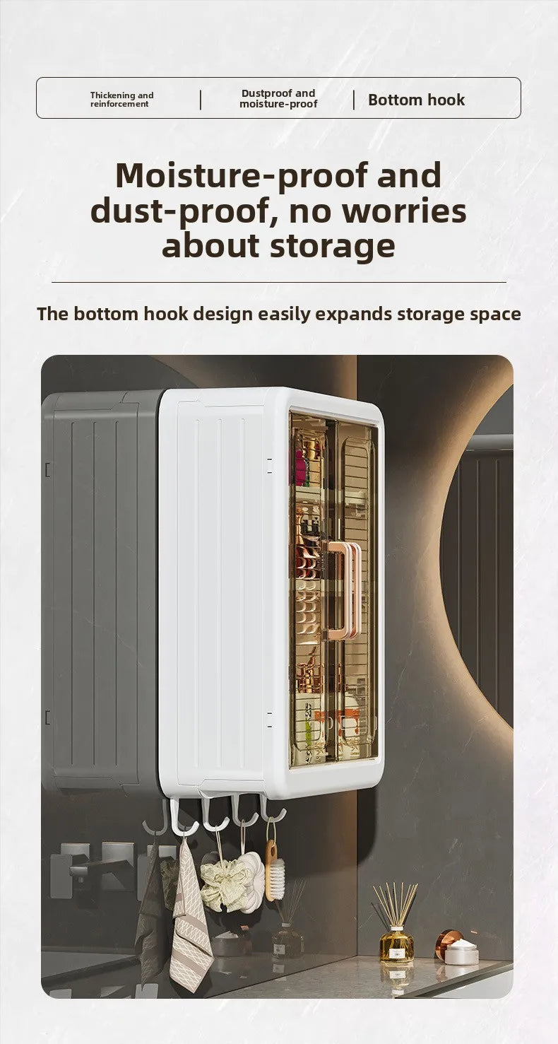 Bathroom Wall Cabinet - No-Drill Magnetic Door Storage Shelf with Dustproof Design, Hanging Organizer for Shower & Toiletries