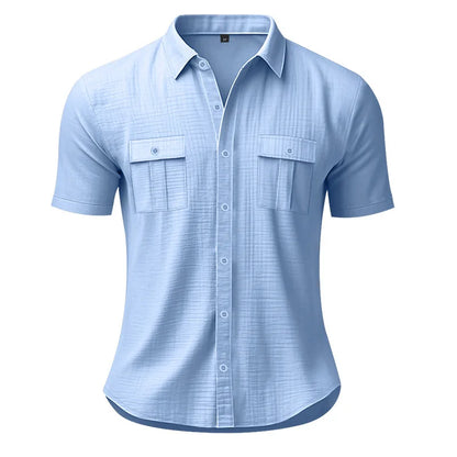 Men's Cotton Linen Short-Sleeved Shirt Summer Solid Color Stand-Up Collar Casual Beach Style plus Size S-5XL