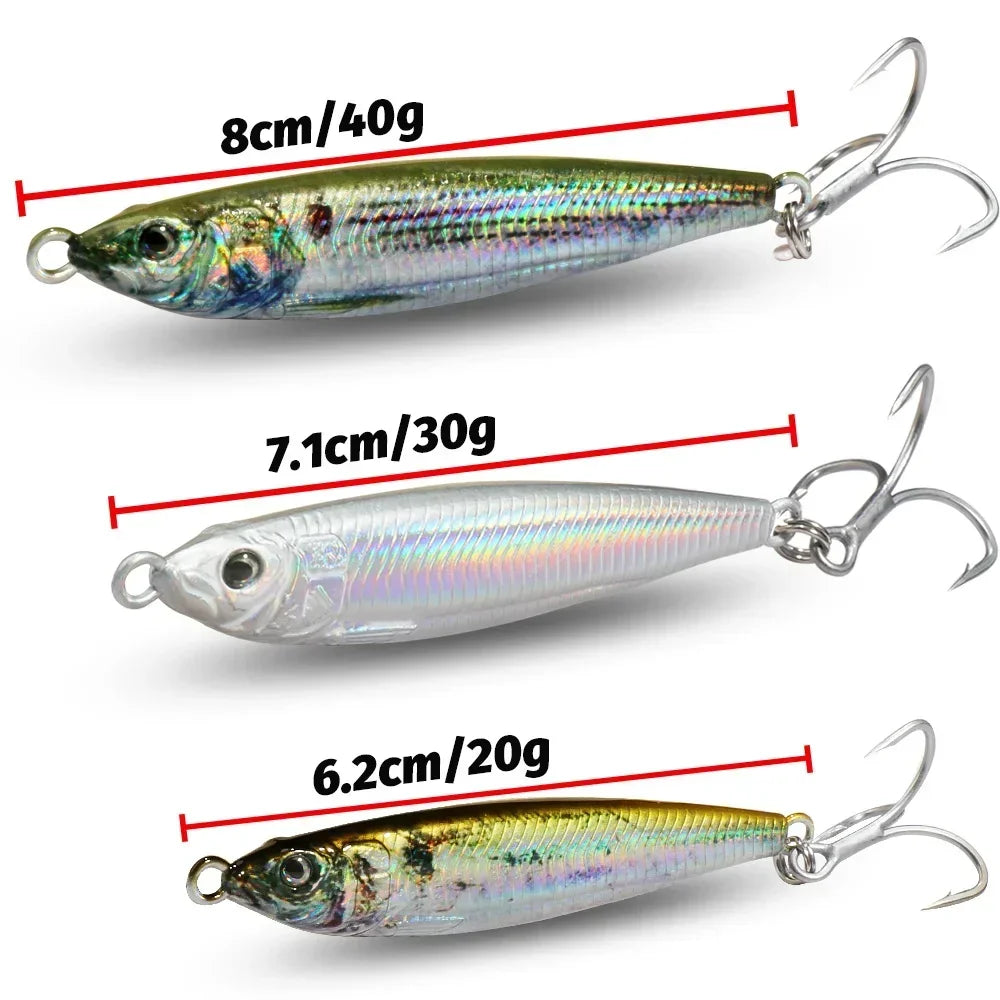 Metal Jig Bait 20g 30g 40g Spinner Sinking 3D Eye Color Laser Spinning Gear Luring Cast Fishing Tackle Blade Hook Pesca VIB Lure
