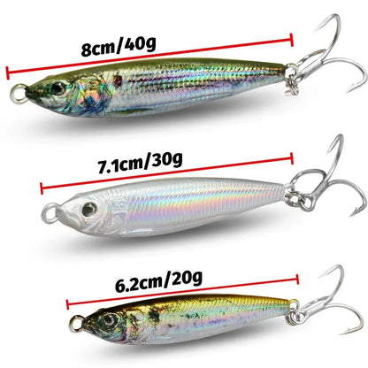Metal Jig Bait 20g 30g 40g Spinner Sinking 3D Eye Color Laser Spinning Gear Luring Cast Fishing Tackle Blade Hook Pesca VIB Lure