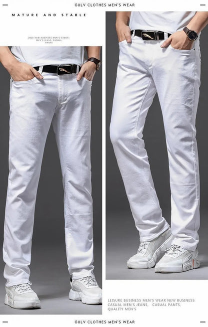 Men White Jeans Elasticity Straight Slim Fit Casual Soft Business Classic Brand Trousers Fashion Advanced Stretch Denim Pants