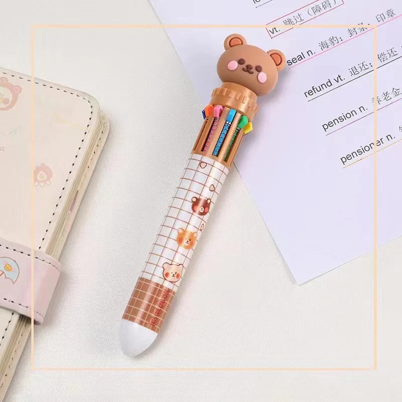 1Pcs 10 Color Cute Bear Pen Cartoon Ballpoint Pen Student Stationery Multi Color Hand Account Pen Learning and Office Supplies