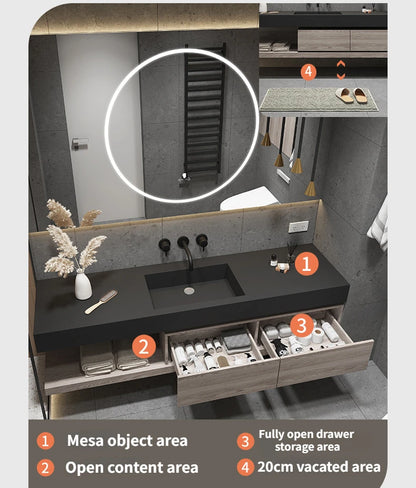 Bathroom Cabinet Smart Mirror Cabinet Slate Ceramic Integrated Washbasin Bathroom Vanity Cabinet with Sink Bathroom Furniture