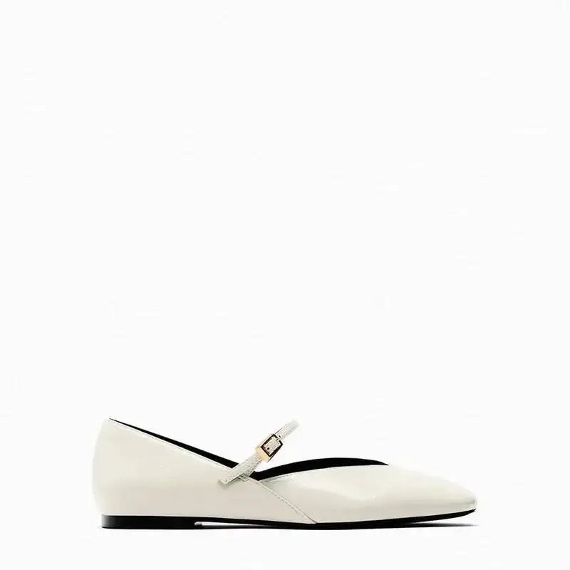 أحذية نسائية ربيعية مصممة باللونين الأحمر والأبيض والأسود للنساء أحذية باليه كاجوال بمقدمة مستديرة أحذية مسطحة من الجلد اللامع للمكتب للنساء