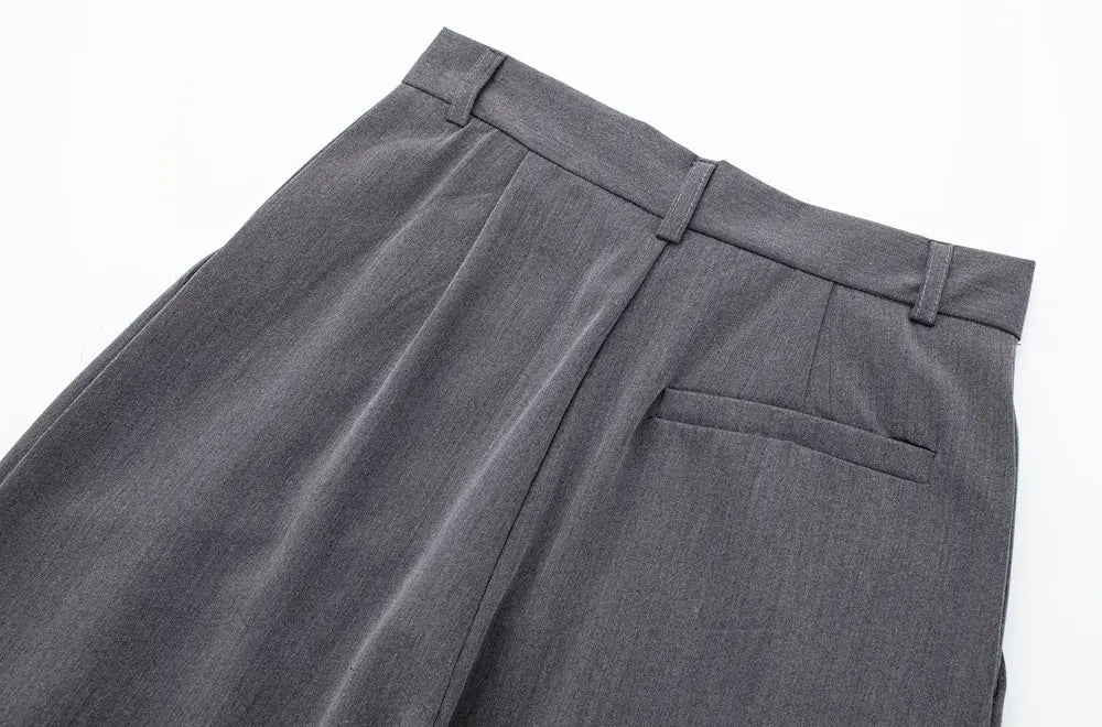 Women Fashion With Darts Front Pockets Wide Leg Pants Vintage High Waist Zipper Fly Female Trousers Mujer