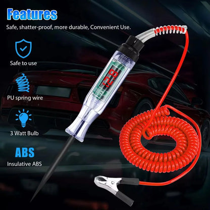 6/12/24v48v Dc Digital Display Extended Spring Cable Automotive Digital Voltage Circuit Tester Truck Automotive Light Test Pen