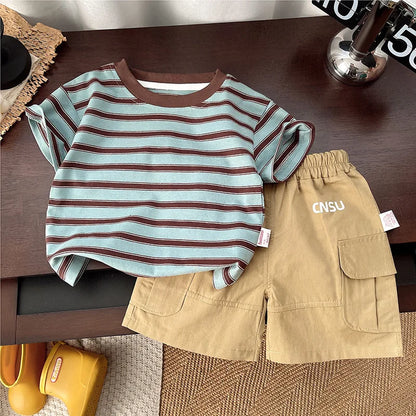 Kids Boys Striped Clothes Sets Baby Tee Shirt + Pants Infant Toddler Children Wear T-shirt + Shorts Outfits Suits 1-4 Years