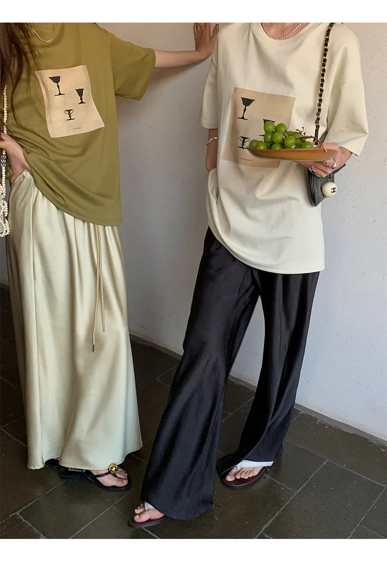 Satin Wide Leg Pants Long Floor Casual Pants Women's Summer