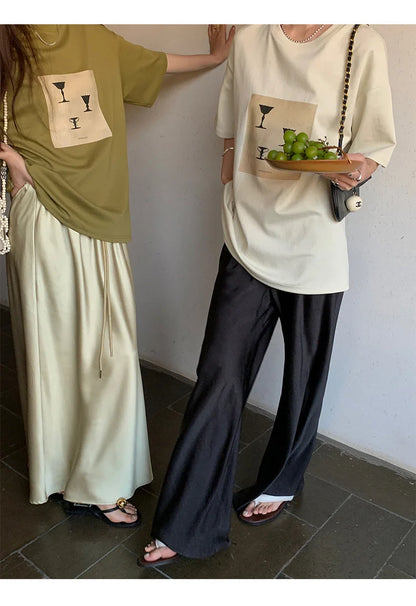 Satin Wide Leg Pants Long Floor Casual Pants Women's Summer