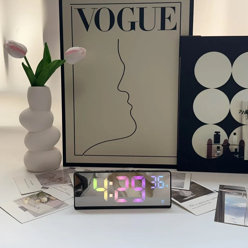 Colorful Digital Alarm Clock - Voice Control，Temperature Display Date，Dual Alarm Clock，Snooze，Night Light Mode，12/24Hour SystemL