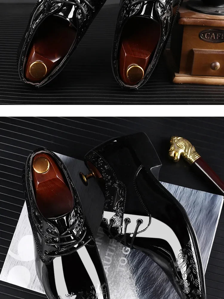 أحذية رجالية كاجوال، أحذية رسمية للعمل، أحذية رسمية برباط من الجلد اللامع باللون الأسود، أحذية بروغ للرجال لحفلات الزفاف والمكتب، أحذية أوكسفورد