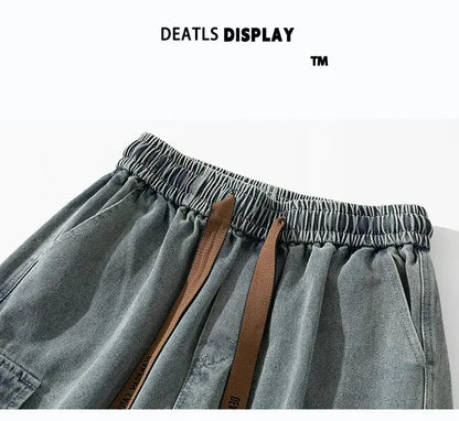 8XL Jeans New Wide Leg Washing Pants Men Trousers Neutral Solid Color Loose Casual Korean Fashion Pocket Plus Size Cargo Pant