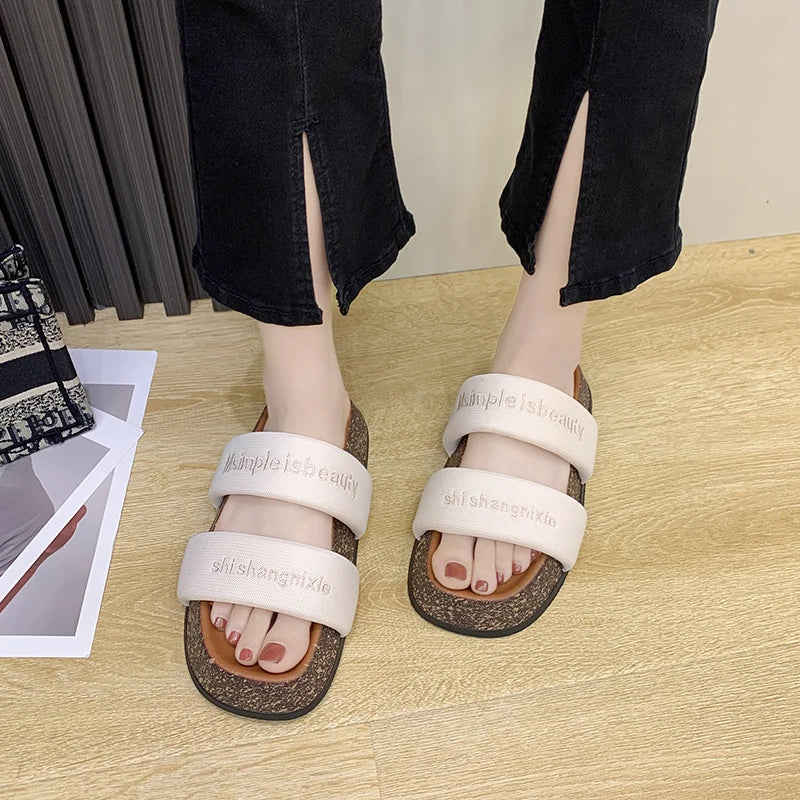 Women's Shoes Alphabet Fashion Casual Slippers 2022 New Summer Thick Bottom Non-slip Medium Heel Sandals for Outer Wear