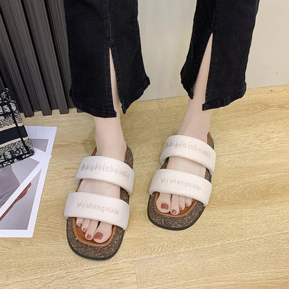 Women's Shoes Alphabet Fashion Casual Slippers 2022 New Summer Thick Bottom Non-slip Medium Heel Sandals for Outer Wear