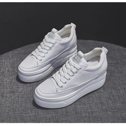 Women's Sneakers 2022 New Casual Shoes Woman Autumn Comfortable Breathable White Shoe 8CM Heels Height Increasing Platform Femme