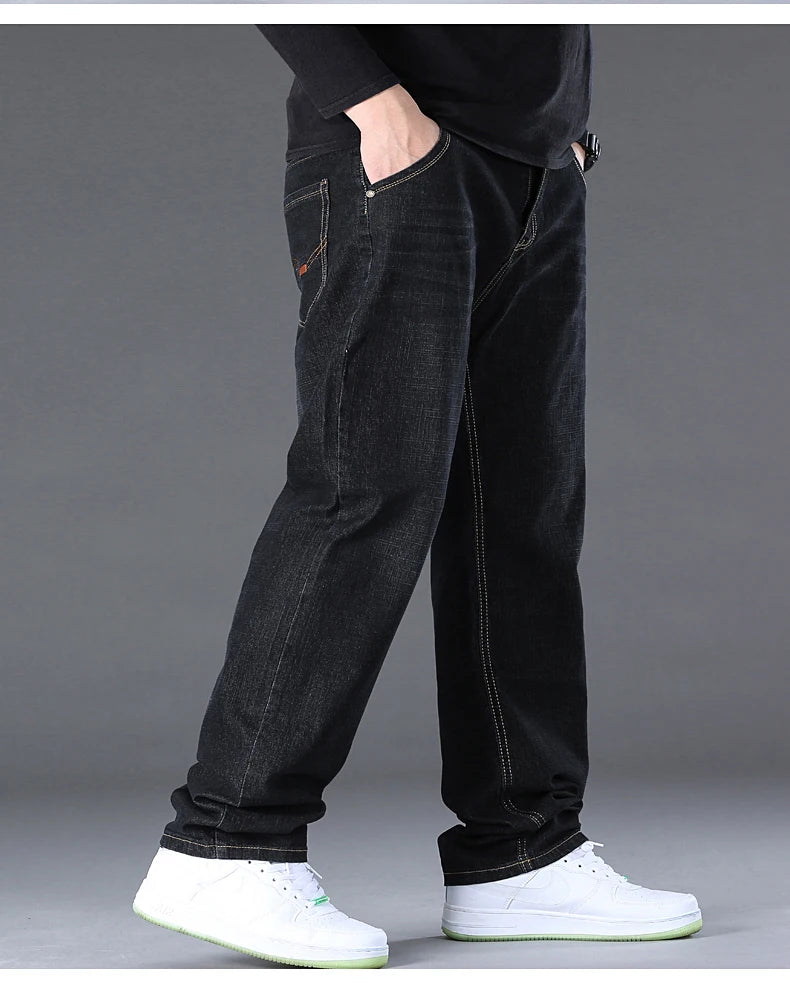 Men Light Luxury Elastic force loose Fit Pants Comfortable Soft Business Fashion ventilate Casual Denim Trousers Male Clothing