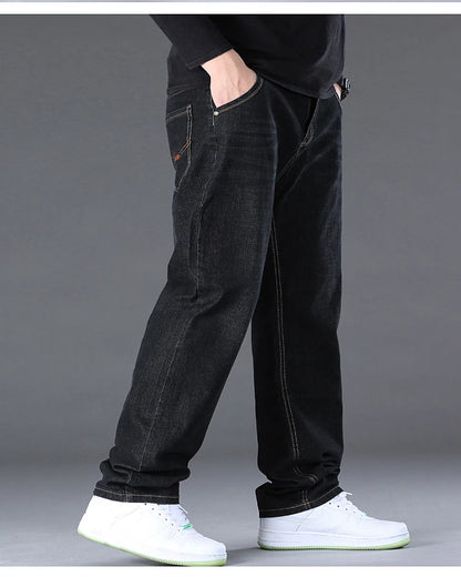 Men Light Luxury Elastic force loose Fit Pants Comfortable Soft Business Fashion ventilate Casual Denim Trousers Male Clothing