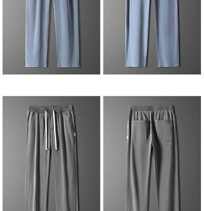 Summer soft Lyocell fabric men's jeans loose straight leg pants drawstring elastic waist Korean casual pants plus size M-5XL