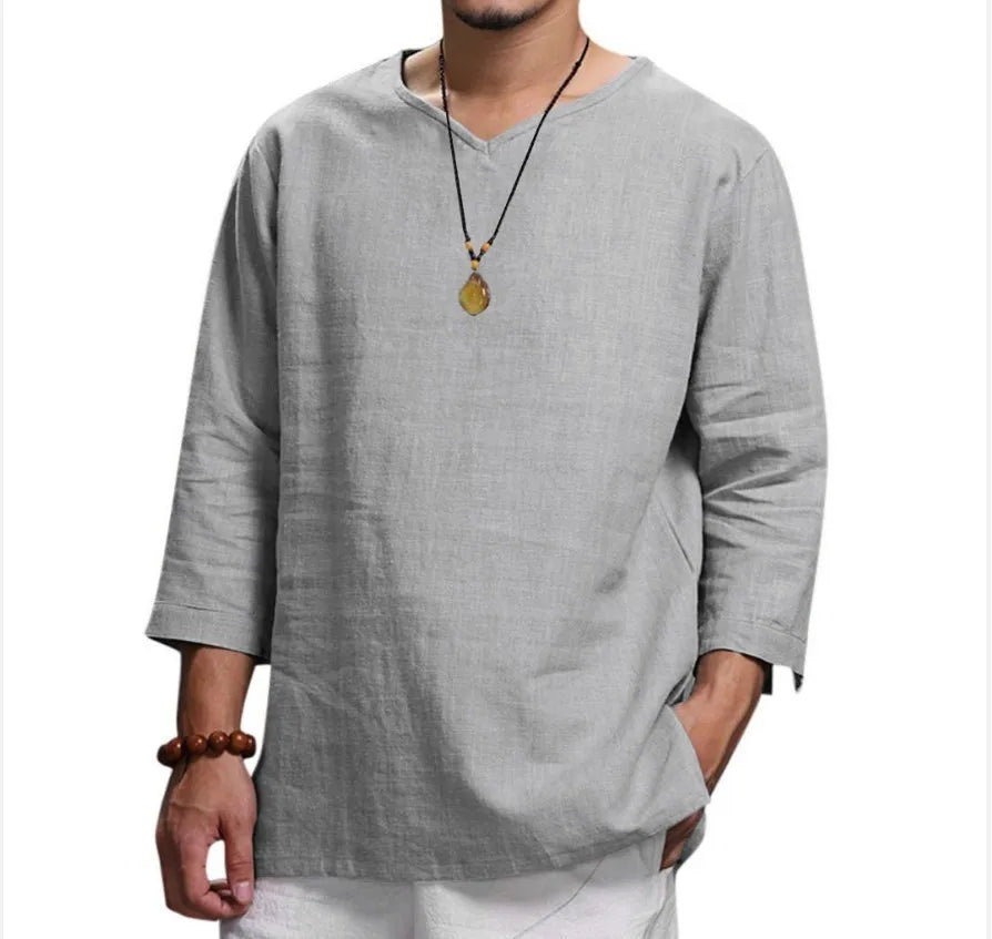 Men's New 3/4 Sleeve Loose Solid Casual Large Pullover Shirt