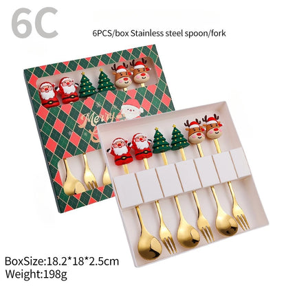 Christmas Themed Cutlery Set Stainless Steel Creative Cartoon Knife Fork Spoon 2/4/6pcs Set Holiday Gift Cutlery Decoration
