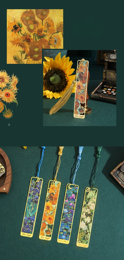 1 Pc Metal Sunflower Hollow Bookmark Chinese Style Creative Painted Book Holder Tassel Pendant Kids Stationery School Supplies