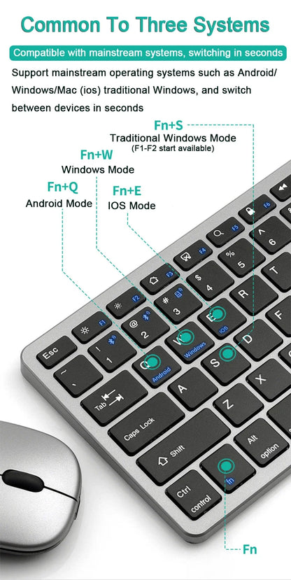 Bluetooth 5.0 &2.4G Wireless Keyboard and Mouse Combo Mini Multimedia Keyboard Mouse for Computer Laptop PC iPad Macbook Android
