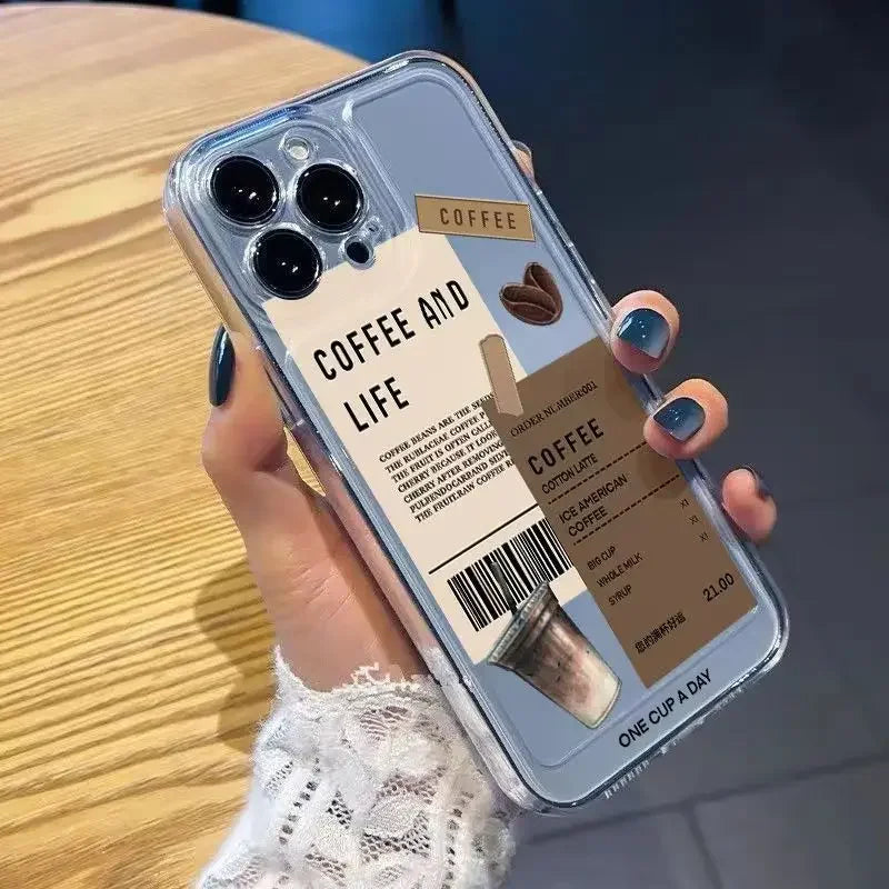 INS Hot Coffee Phone Cases For iPhone 16 15 14 13 12 11 Pro Max XR 8 7 Plus 13 12 Mini Soft Transparent Cover