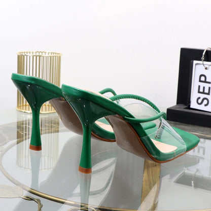 shoes for women 2025 designer luxury new stiletto flip flops clip toe outdoor Transparent slippers black temperament sandals 9CM