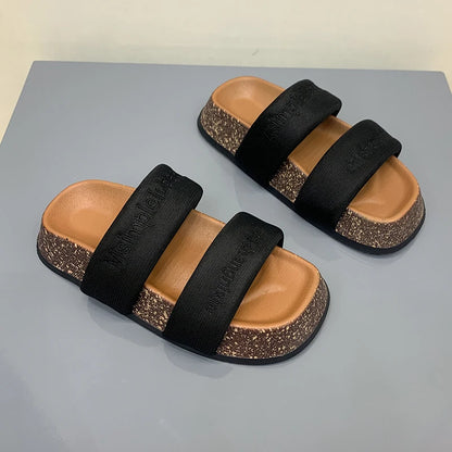 Women's Shoes Alphabet Fashion Casual Slippers 2022 New Summer Thick Bottom Non-slip Medium Heel Sandals for Outer Wear