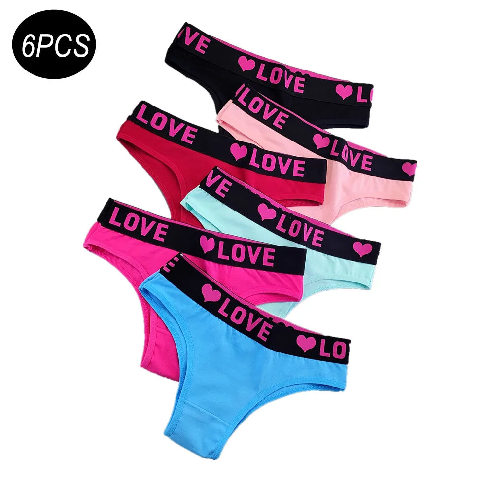 6 قطع من ملابس داخلية نسائية قطنية مطبوعة على شكل قلب بحزام عريض ملفوفة بشكل نصف أرداف بيكيني قصير للسيدات ملابس داخلية جميلة