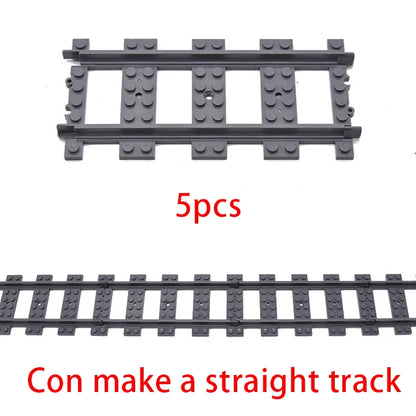 MOC City Train Rail Crossing Flexible Tracks Forked Straight Curved Rails Switch Building Block Bricks Creative DIY Toys