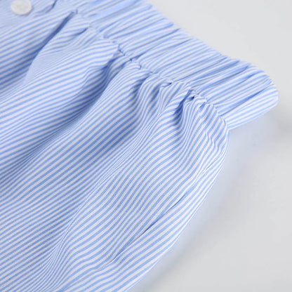 Women's Striped Print Casual Elastic Waist Shorts Y2K Loose Fit Summer Streetwear Chic Basic Fashion Button Detail