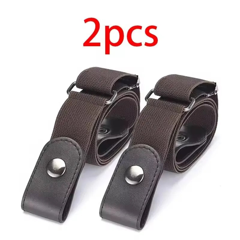 Simple Fashionable Women's No Buckle Stretch Elastic Waist Belt Men Woven Invisible Lazy Belt Length Adjustable，For Jeans、Dress