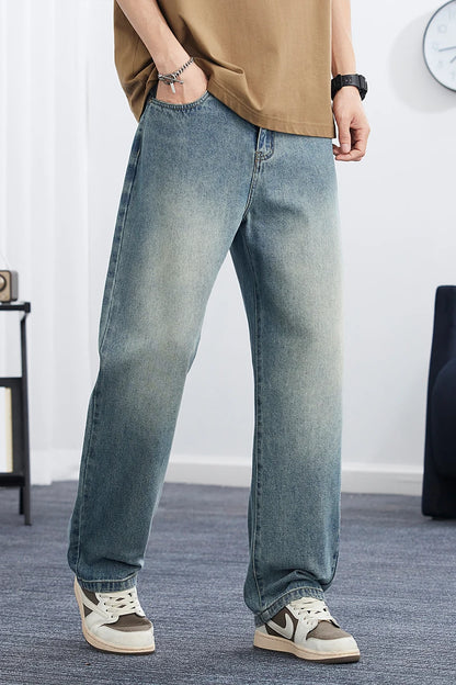 2025 Spring/Summer Korean Style Straight Leg Lyocell Jeans Men's Fashion Versatile Loose Thin Pants Men's Washed Retro ﻿