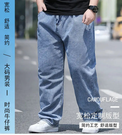 10XL Oversize Jeans Men Fashion Streetwear Plus Size Cotton Loose Jeans Pants Casual Cargo Pants Breathable Big Fat Trousers