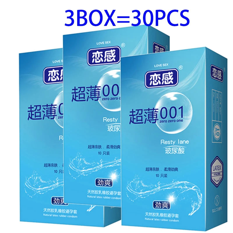 30pcs Ultra Thin Condoms For Men Delay Ejaculation Intimate Condone Hyaluronic Acid 0.01 Slim condom Natural Latex Penis Sleeve