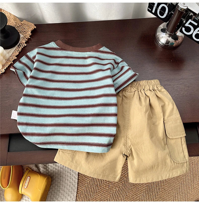 Kids Boys Striped Clothes Sets Baby Tee Shirt + Pants Infant Toddler Children Wear T-shirt + Shorts Outfits Suits 1-4 Years