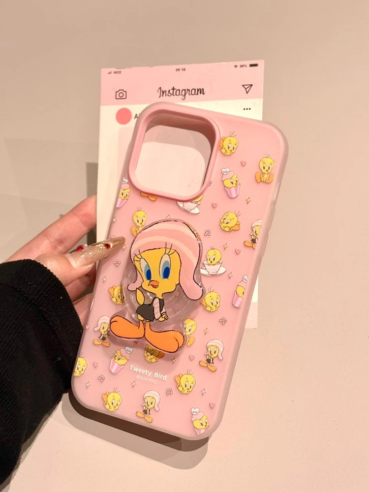 Cute Pink Cartoon Du Girl Phone Case Full Cover with Stand for iPhone 6 pro Max 5 pro 4 Small 3 Women's Anti-Fall Prote...