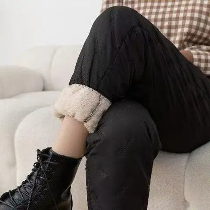 New Women's Plush Thick Fleece Lined Sweatpants Straight-leg Waterproof Pants Outdoor Windproof Outerwear Thermal Trousers