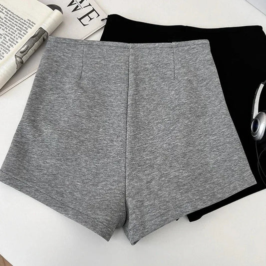 Summer basic solid color versatile shorts for women casual and elegant high-waisted slimming straight shorts