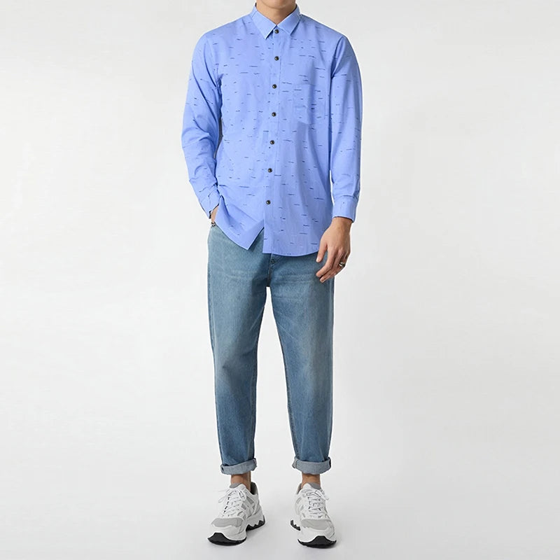 2025 Spring and Summer New Male Trend Fashion Print Business High Luxury Long Sleeve Shirt Korean Version Slim-fit Lapel Dress