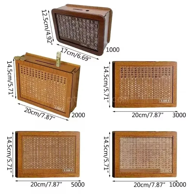 1 Pcs Wooden DIY Piggy Bank Reusable Handmade Money Box, Piggy Bank with Saving Goal and Numbers To Help The Habit of Saving