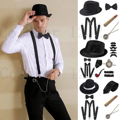 Halloween Cosplay 1920s Men Accessories Set Roaring 20s Costume Retro Gatsby Gangster Grandpa Accessories Set