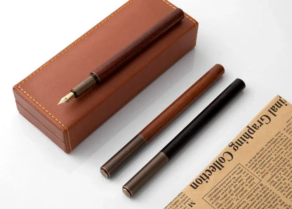 Luxury Retro Wood Bronze Fountain Pen Office Business Writing Art Calligraphy Ink Pens 0.5mm School Student Stationery Gifts