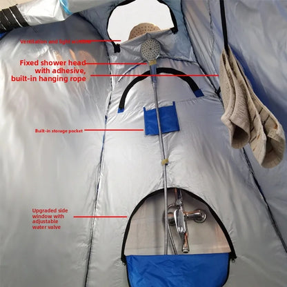خيمة استحمام خارجية محمولة، خيمة طاقة سميكة، مرحاض متنقل، غرفة تغيير الملابس، عزل حراري، كاميرا، معدات سفر