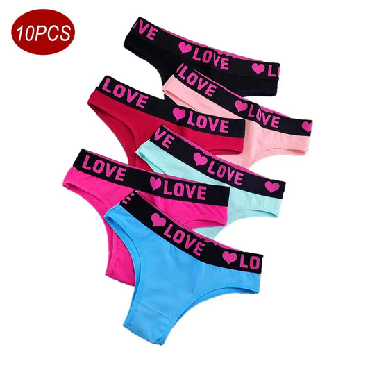 6 Pieces Love Heart Printed Women's Cotton Underwear Wide Belt Half Wrapped Buttocks Ladies Bikini Brief Sweet Lingerie