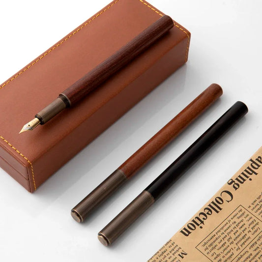 Luxury Retro Wood Bronze Fountain Pen Office Business Writing Art Calligraphy Ink Pens 0.5mm School Student Stationery Gifts